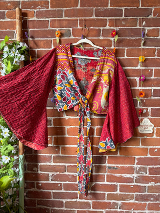 Free Size Nova Kantha Bell Sleeve Wrap Top