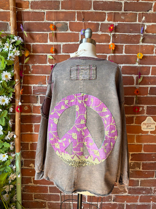 OOAK Spring Collection - Upcycled Kantha Peace Sign + Flower Patch Patchwork Top ☮️