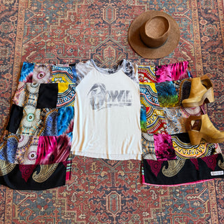 Upcycled Bowie inspired Patchwork Hi Lo Hybrid Poncho Top