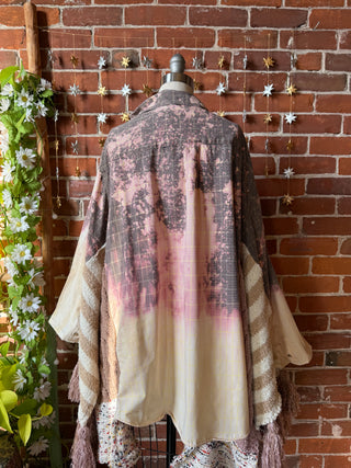 OOAK Winter Collection- Birdsong Knit + Bleach Plaid Button Up Wing Style Poncho Jacket