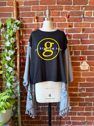 OOAK Autumn Collection- Upcycled Garth Brooks Inspired Embroidered Hi Lo Poncho Tee