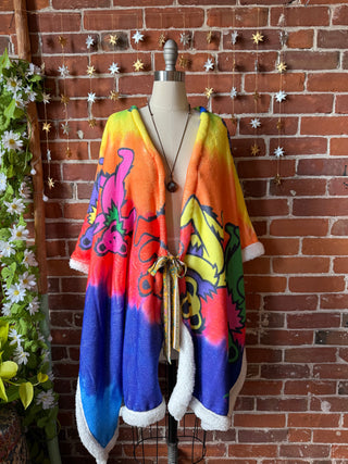OOAK Autumn Collection - Upcycled Grateful Dead Dancing Bears Inspired Poncho Wearable Blanket
