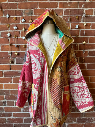 Willow Reversible Kantha Hooded Patchwork Jacket