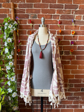 Pink Sky Fringe Cocoon Shawl Kimono - 100% Cotton