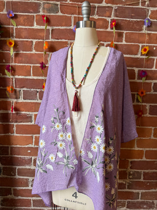 Lavender Embroidered Boho Daisy Kimono Layer