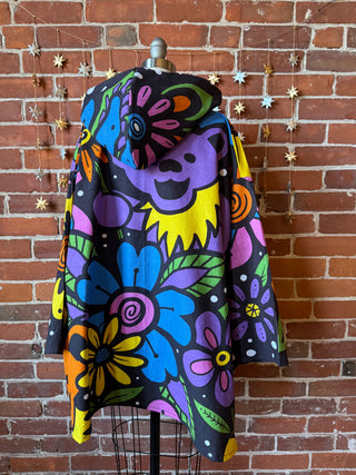 Grateful Dead Inspired Flower Dancing Bears Tapestry Bell Sleeve Hooded Kimono