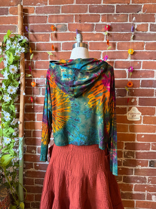 Dark Side of the Moon Earthy Rainbow Cropped Tie Dye Hoodie - Fair Trade Made