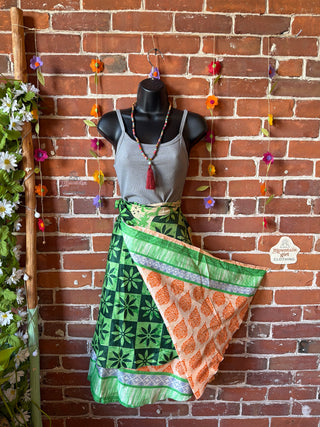 Size Small-Large Reversible Upcycled Sari Silky Wrap Skirt - Fair Trade Made
