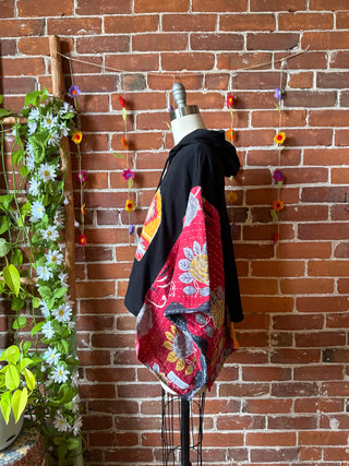 OOAK Autumn Collection- Upcycled Dire Wolf Cropped Hi Lo Hoodie Poncho