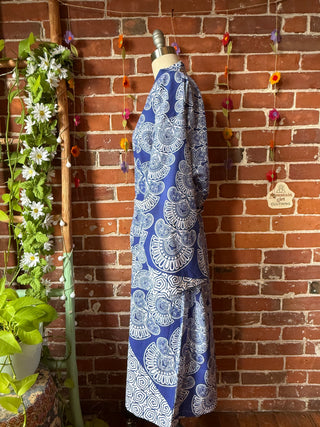 Blue Mandala Long Tapestry Robe Kimono w/ Pockets + Belt - Fair Trade Made