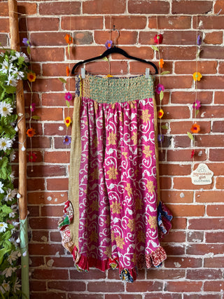 Coffee In The Morning Kantha Ruffle Wide Leg Lounge Pants - Fits up to 2X - Fair Trade Made