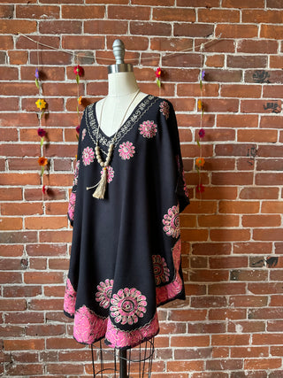 Artemis Batik Long Tunic Top - Black/Pink