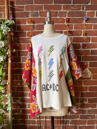 OOAK Autumn Collection- Upcycled AC/DC Inspired Kantha Poncho Tee