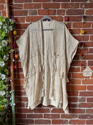 Silver Moon Cotton Woven Tassel Wrap Kimono Robe