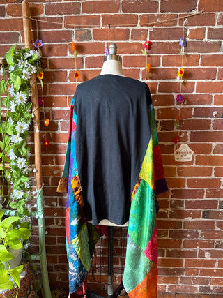 OOAK Autumn Collection- The Beatles Inspired Upcycled Silk Patchwork Tie Dye Hi Lo Poncho Top