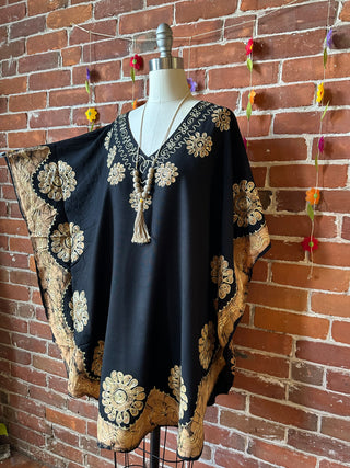 Artemis Batik Long Tunic Top - Black/Clay