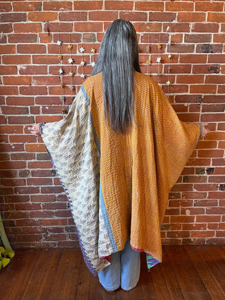 Reversible Stardust Kantha Ruana Jacket