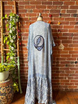Blue Paisley Grateful Dead Skull Roses Inspired Kimono