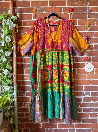 Coffee In The Morning Kantha Dress - Fits up to 3X - 100% Cotton- Fair Trade Made