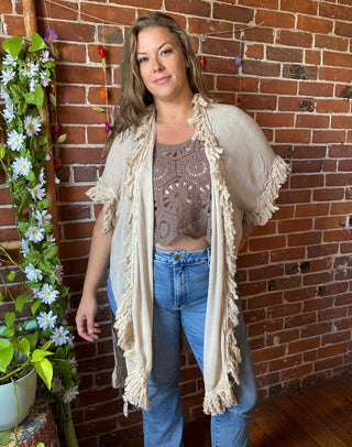 Wild Honey 100% Cotton Gauze Boho Fringe Kimono Layer - Multiple Colors Available