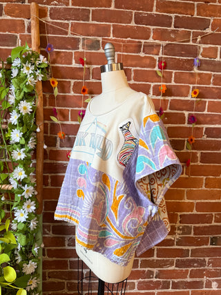 OOAK Autumn Collection- Size XS/Small Upcycled Pink Floyd Inspired Kantha Poncho Sweatshirt