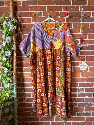 Coffee In The Morning Kantha Dress - Fits up to 3X - 100% Cotton- Fair Trade Made