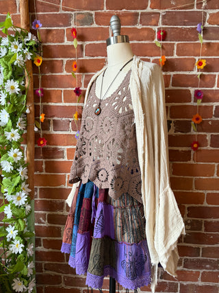 100% Cotton Boho Festival Patchwork Mini Skirt - Purple