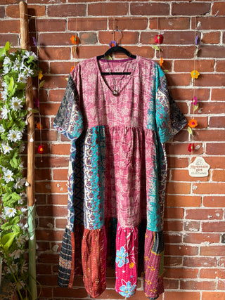 Coffee In The Morning Kantha Dress - Fits up to 3X - 100% Cotton- Fair Trade Made