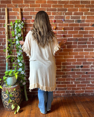 Wild Honey 100% Cotton Gauze Boho Fringe Kimono Layer - Multiple Colors Available