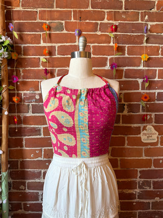 Size 14-20 In Bloom Reversible Kantha Halter Top - 100% Cotton - Fair Trade Made