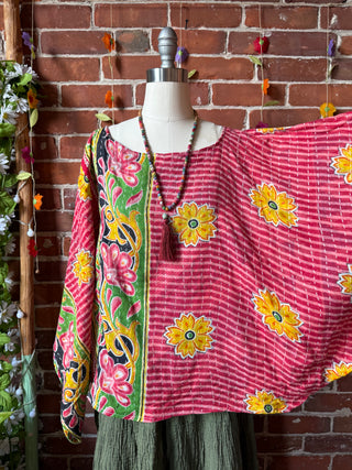 OOAK Summer Collection - Reversible Cosmic Drift Kantha Poncho Top - 2 Tops in 1