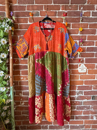 Coffee In The Morning Kantha Dress - Fits up to 3X - 100% Cotton- Fair Trade Made