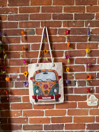 Peace Hippie Flower Bus Tote Bag - Fair Trade Made