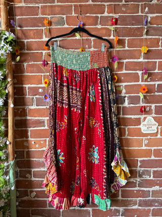 Coffee In The Morning Kantha Ruffle Wide Leg Lounge Pants - Fits up to 2X - Fair Trade Made
