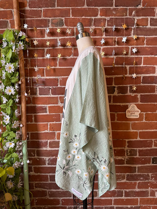 Upcycled Willie Nelson Inspired Green Daisy Embroidered Poncho