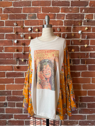 Pearl Classic Rock Inspired Botanical Flowy Yellow Bell Sleeve Top