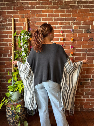 OOAK Autumn Collection - Upcycled Flowy Cropped Hi Lo Charcoal Poncho Top