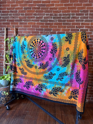 XL 100% Cotton Tie Dye Turtle Mandela 🐢 Tapestry / Wall Hanging - Fair Trade Made