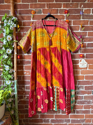 Coffee In The Morning Kantha Dress - Fits up to 3X - 100% Cotton- Fair Trade Made
