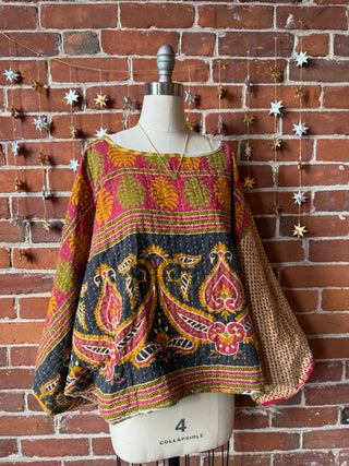 Cosmic Drift Reversible Kantha Poncho Top