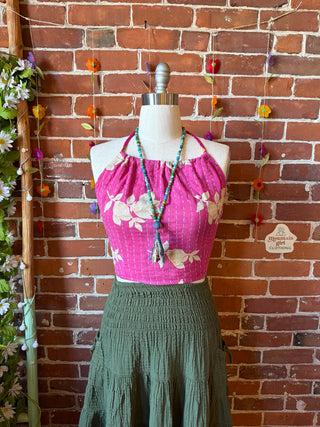 Size 14-20 In Bloom Reversible Kantha Halter Top - 100% Cotton - Fair Trade Made