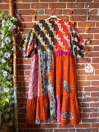 Coffee In The Morning Kantha Dress - Fits up to 3X - 100% Cotton- Fair Trade Made