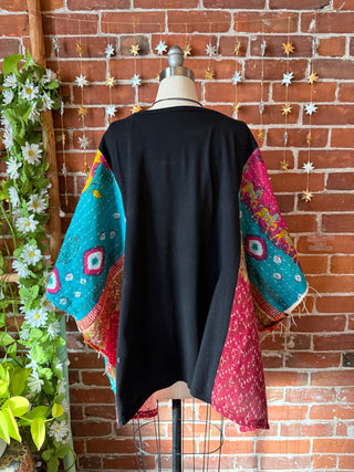 OOAK Autumn Collection- Upcycled David Bowie Inspired Cropped Kantha Poncho Tee