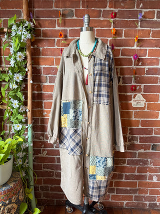 OOAK Autumn Collection - Upcycled Fleetwood Mac Patchwork Print Long Button Up Duster