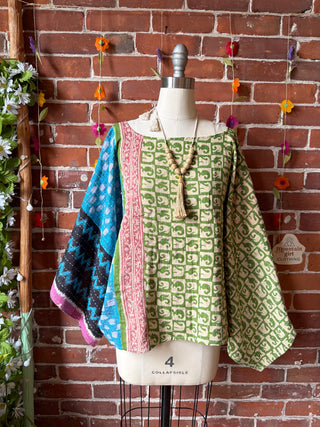 OOAK Summer Collection - Reversible Cosmic Drift Kantha Poncho Top - 2 Tops in 1!