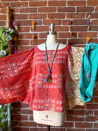 OOAK Spring Collection - Reversible Cosmic Drift Kantha Poncho Top - 2 Tops in 1
