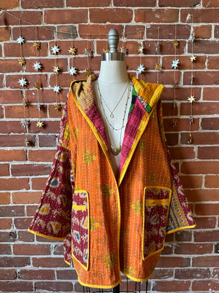 Willow Reversible Kantha Hooded Patchwork Jacket