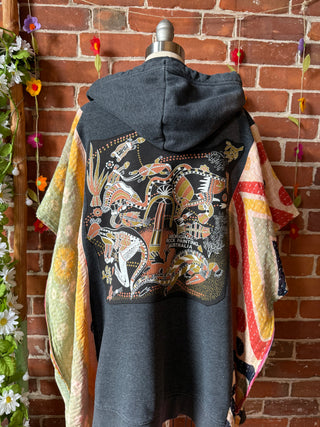 OOAK Autumn Collection- Upcycled Hi Lo Kantha Rock Painting Hoodie Poncho