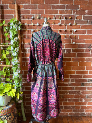 Purple Mandala Long Tapestry Robe Kimono w/ Pockets + Belt - Fair Trade Made