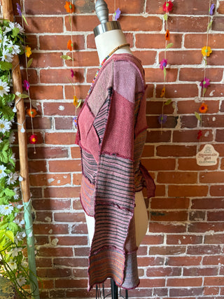 Moon Catcher Patchwork Knit Bell Sleeve Cropped Wrap Sweater - 100% Cotton - Fair Trade Made